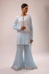 Kalakari By Akanksha_Blue Cotton, Kota Doria Embroidery Round Neck Designer Kurta Set _Online_at_Aza_Fashions