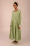 Kalakari By Akanksha_Olive Green Cotton, Kota Doria Embroidery Round Neck Designer Kurta Set _Online_at_Aza_Fashions