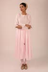 Shop_Kalakari By Akanksha_Rose Gold Cotton, Kota Doria Embroidery Round Neck Pink Anarkali Suit Set _Online_at_Aza_Fashions