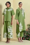 Shop_Origani_Green Linen Embroidery Collared Chanderi Silk Shirt And Pant Set _Online_at_Aza_Fashions