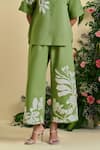 Origani_Green Linen Embroidery Blend Pant _Online_at_Aza_Fashions