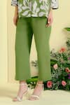 Origani_Green Linen Embroidery, Chains Collared Chanderi Silk Applique Shirt And Pant Set _at_Aza_Fashions