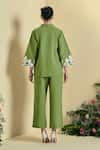 Shop_Origani_Green Linen Embroidery Collared Blend Shirt _at_Aza_Fashions
