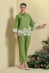 Shop_Origani_Green Linen Embroidery Collared Blend Shirt _Online_at_Aza_Fashions