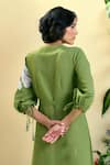 Origani_Green Linen Embroidery, Applique Round Neck Blend Dress _Online_at_Aza_Fashions