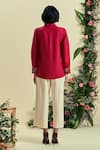 Shop_Origani_Red Linen Embroidery Collared Thread Blend Shirt Set _at_Aza_Fashions