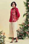 Buy_Origani_Red Linen Embroidery Collared Thread Blend Shirt Set _Online_at_Aza_Fashions