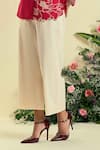 Origani_Red Linen Embroidery Collared Thread Shirt _Online_at_Aza_Fashions