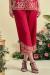 Buy_Origani_Red Linen Embroidery Collared Thread Shirt And Pant Set _Online_at_Aza_Fashions