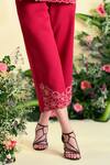 Origani_Red Linen Embroidery Collared Thread Shirt And Pant Set _at_Aza_Fashions
