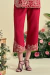 Origani_Red Linen Embroidery Thread Pant _Online_at_Aza_Fashions