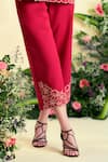 Shop_Origani_Red Linen Embroidery Thread Pant _Online_at_Aza_Fashions