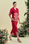 Origani_Red Linen Embroidery Collared Thread Shirt _Online_at_Aza_Fashions