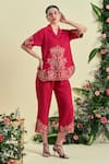 Buy_Origani_Red Linen Embroidery Collared Thread Shirt _Online_at_Aza_Fashions