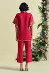 Shop_Origani_Red Linen Embroidery Thread Pant _at_Aza_Fashions