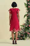 Shop_Origani_Red Linen Embroidery Round Neck Thread Dress _at_Aza_Fashions