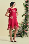 Buy_Origani_Red Linen Embroidery Round Neck Thread Dress _Online_at_Aza_Fashions