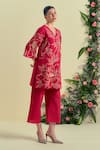 Origani_Red Linen Floral Embroidered Pant _at_Aza_Fashions