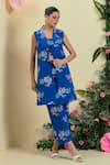 Shop_Origani_Blue Linen Embroidery Collared Thread Jacket _Online_at_Aza_Fashions