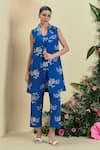 Buy_Origani_Blue Linen Embroidery Thread Pant _at_Aza_Fashions