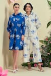 Shop_Origani_Blue Linen Embroidery Collared Thread Dress _Online_at_Aza_Fashions