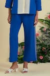 Origani_Off White Linen Embroidery Collared Blue And Thread Set _Online_at_Aza_Fashions
