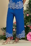 Origani_Blue Linen Embroidery Thread Pant _Online_at_Aza_Fashions