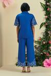 Shop_Origani_Blue Linen Embroidery Collared Thread Shirt _at_Aza_Fashions