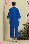 Shop_Origani_Blue Linen Embroidery Collared Thread Shirt _at_Aza_Fashions