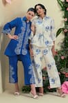 Shop_Origani_Blue Linen Embroidery Collared Thread Shirt _Online_at_Aza_Fashions