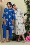Shop_Origani_Blue Linen Embroidery Round Neck Thread Tunic _Online_at_Aza_Fashions