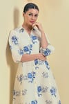 Origani_Off White Linen Embroidery Collared Thread Dress _Online_at_Aza_Fashions