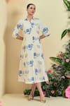 Buy_Origani_Off White Linen Embroidery Collared Thread Dress _at_Aza_Fashions
