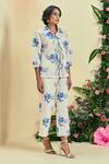 Buy_Origani_Off White Linen Embroidery Collared Thread Shirt And Pant Set _Online_at_Aza_Fashions