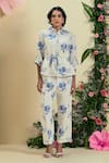 Shop_Origani_Off White Embroidery Collared Floral Shirt And Pant Set _Online_at_Aza_Fashions