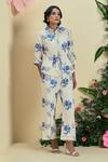 Origani_Off White Linen Embroidery Collared Floral Thread Shirt _Online_at_Aza_Fashions