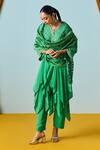 Buy_Prahnaaya_Green Crepe, Silk Beads, Sequins Round Neck Asymmetric Kurta Set _at_Aza_Fashions