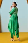Shop_Prahnaaya_Green Crepe, Silk Beads, Sequins Round Neck Asymmetric Kurta Set _at_Aza_Fashions