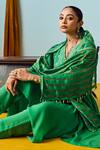 Shop_Prahnaaya_Green Crepe, Silk Beads, Sequins Round Neck Asymmetric Kurta Set _Online_at_Aza_Fashions