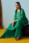 Buy_Prahnaaya_Green Crepe, Silk Beads, Embroidery, Sequins, Maia Coral Hand-embroidered Set _Online_at_Aza_Fashions