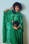 Buy_Prahnaaya_Green Crepe Embroidery, Beads Round Neck Sea Hi-low Top And Flared Palazzo Set _Online_at_Aza_Fashions