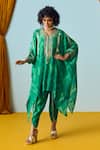 Prahnaaya_Green Crepe, Silk Sequins, Beads Round Sea Hand-embroidered Tunic And Pant Set _Online_at_Aza_Fashions