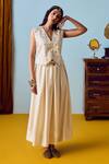 Prahnaaya White Satin, Silk Round Neck Pearl Waistcoat And Skirt Set Online at Aza Fashions Prahnaaya_White Satin, Silk Round Neck Pearl Waistcoat And Skirt Set _Online_at_Aza_Fashions