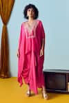 Buy_Prahnaaya_Pink Crepe, Silk Beads, Pearls, Sequins Round Neck Maia Anti-fit Tunic Set _at_Aza_Fashions