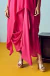 Prahnaaya_Pink Crepe, Silk Beads, Pearls, Sequins Round Neck Maia Anti-fit Tunic Set _Online_at_Aza_Fashions