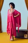 Prahnaaya_Pink Crepe, Silk Beads, Pearls, Sequins Round Neck Maia Anti-fit Tunic Set _at_Aza_Fashions