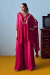 Prahnaaya_Pink Crepe, Silk Embroidery, Beads, Sequins Maia Anti-fit Tunic Palazzo Set _Online_at_Aza_Fashions