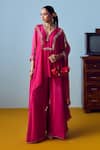 Buy_Prahnaaya_Pink Crepe, Silk Embroidery, Beads, Sequins Maia Anti-fit Tunic Palazzo Set _Online_at_Aza_Fashions