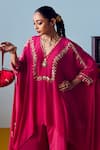 Prahnaaya_Pink Crepe, Silk Embroidery, Beads, Sequins Maia Anti-fit Tunic Palazzo Set _at_Aza_Fashions