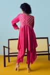 Shop_Prahnaaya_Pink Crepe, Silk Beads, Sequins V-neck Asymmetric Kurta Set _at_Aza_Fashions